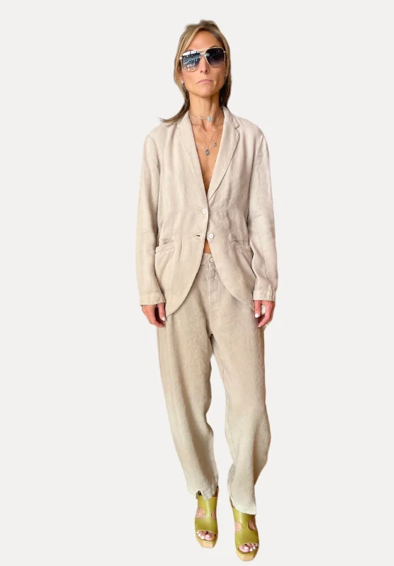 Comfort Fit Stretch Linen Viscose Trousers - Sand