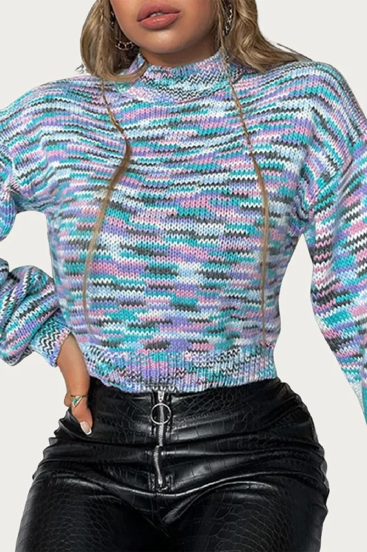 Cropped Mock Neck Space-Dyed Sweater In Multi