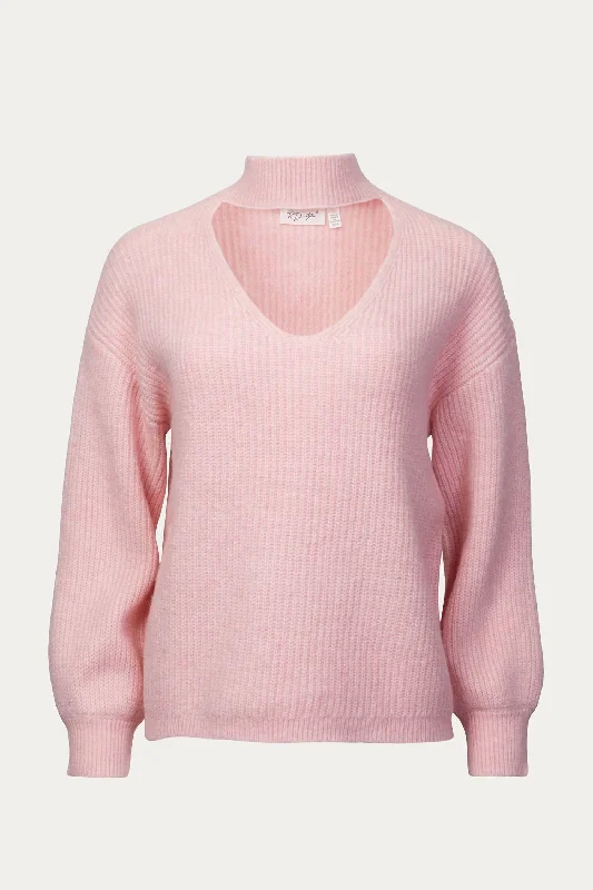 Cutout Ribbed-Knit Turtleneck Sweater In Blush