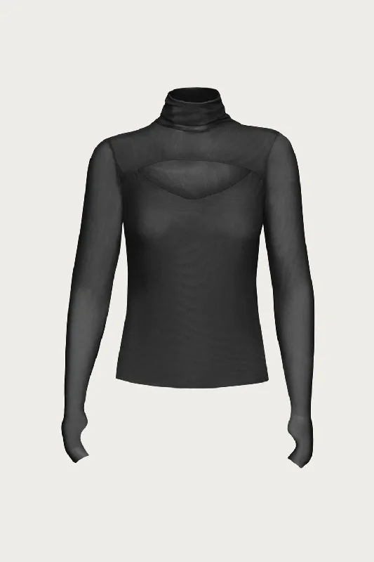 Dawn Power Mesh Turtleneck Top In Noir