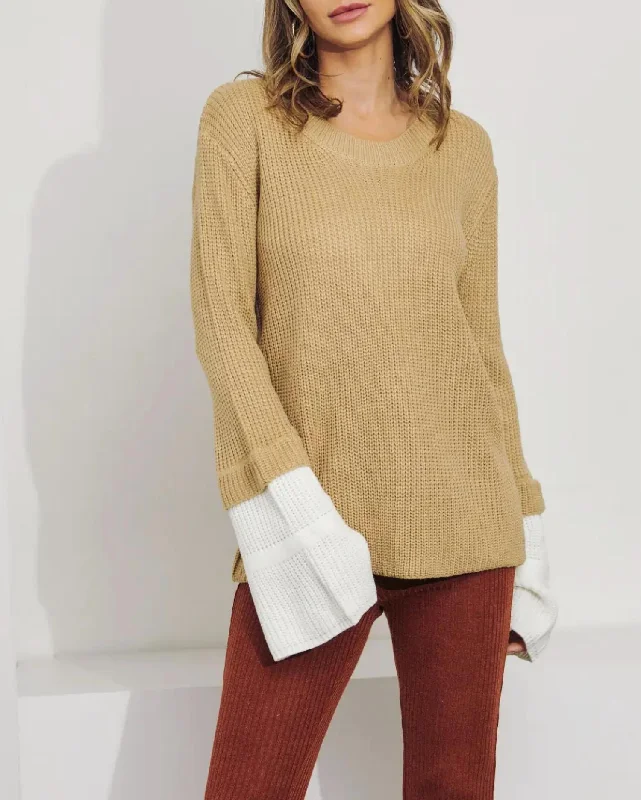 Layered Sleeve Knit Sweater In Beige