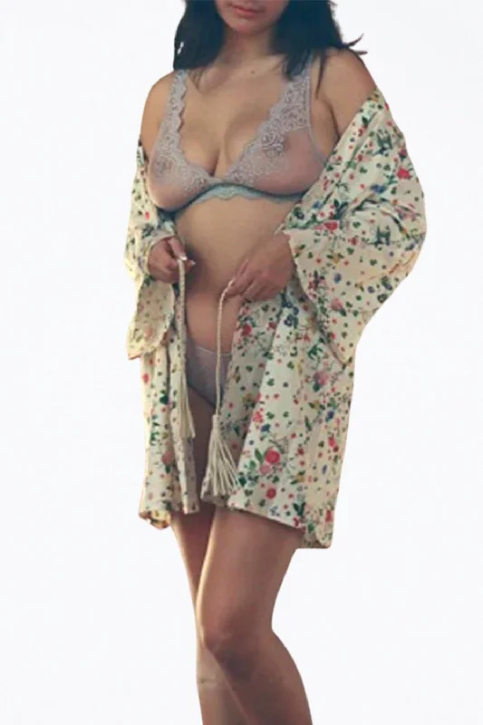 Marianne Floral Organic Cotton Kimono In White Floral