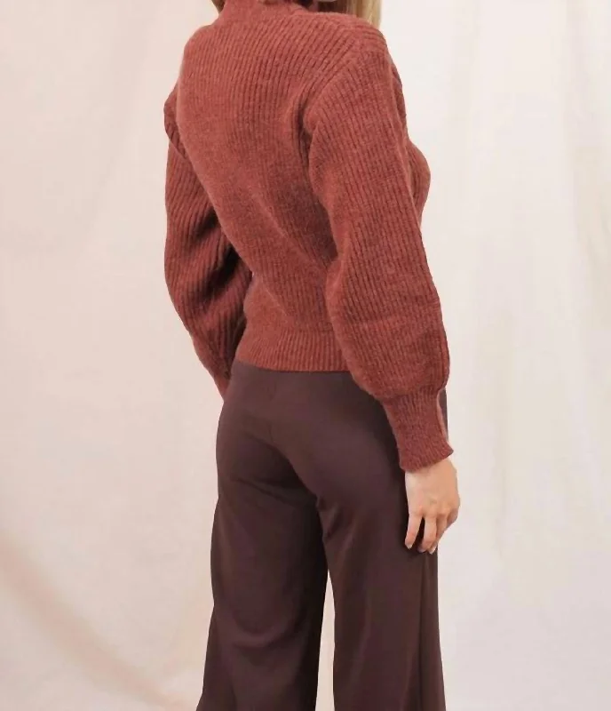 Mock Neck Cut-Out Sweater In Brown