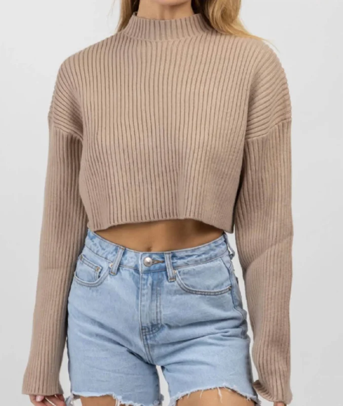 Mockneck Longsleeve Crop Sweater In Mocha