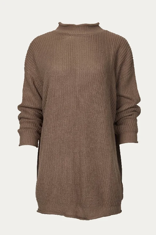 Ribbed-Knit Oversized Turtleneck Sweater In Khaki