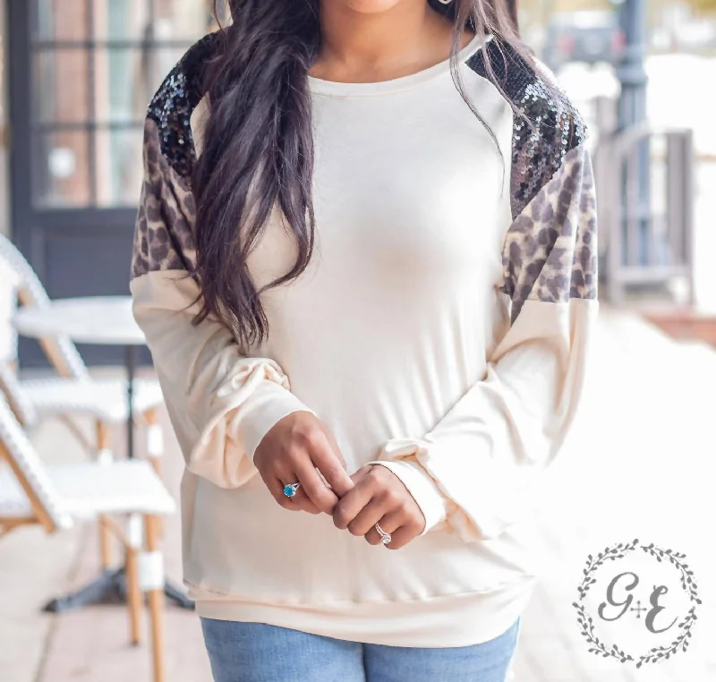 Simply Southern Long Sleeve With Sequin Detail Top In Cream