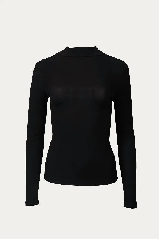 Stretch Cotton-Jersey Mock Neck Top In Black