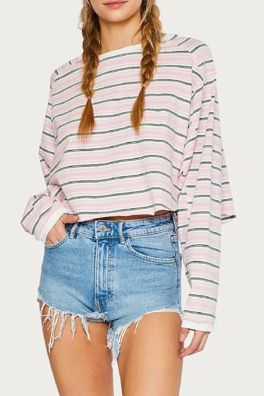 Striped Raglan Sleeve T-Shirt In Pink