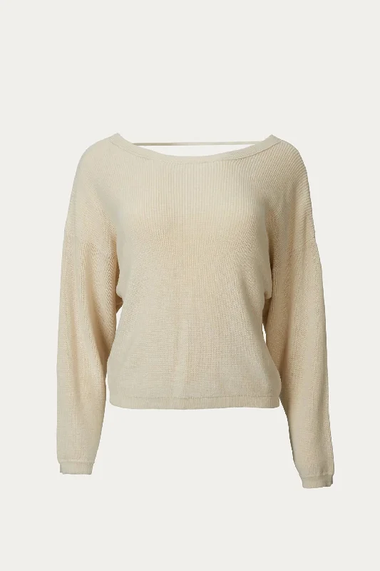 Twist-Back Cotton-Blend Sweater In Natural