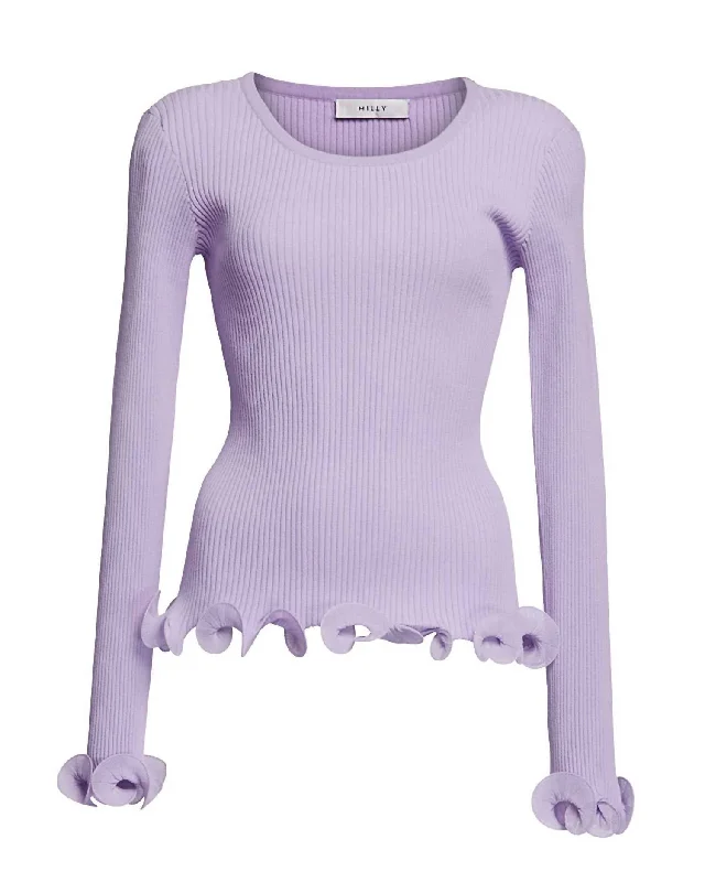 Women's Wired Edges Ribbed Knit Pullover Sweater In Lavender