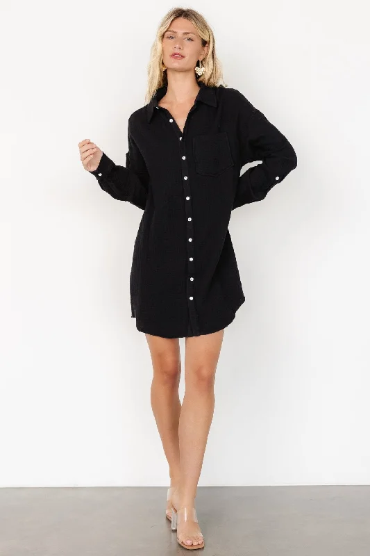 Andres Button Shirt Dress | Black