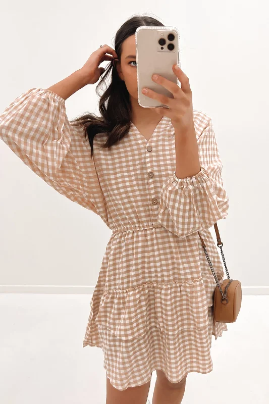 Opal Mini Dress Beige Check