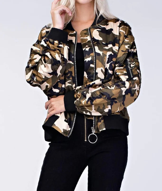 Camo Bomber Jacket In Green/cream