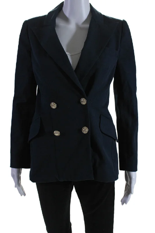 Derek Lam 10 Crosby Womens Double Breasted Pointed Lapel Jacket Navy