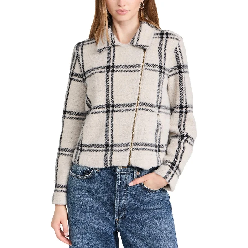 Womens Plaid Asymmetrical Shirt Jacket