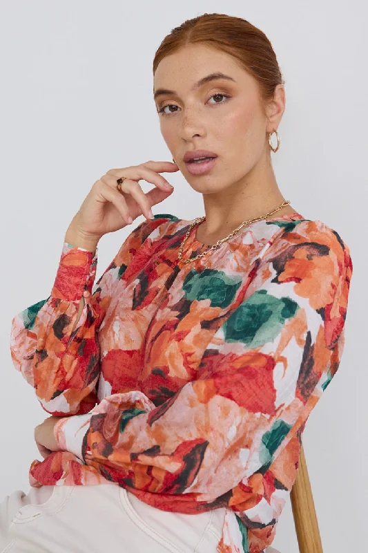 Frankie Orange Watercolour LS Crew Neck Top