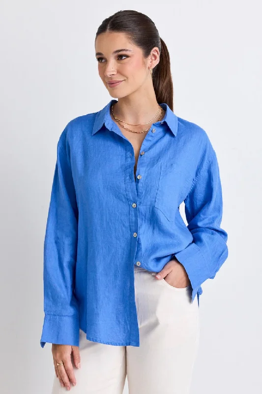 Optimum Bright Blue Linen Oversized Shirt