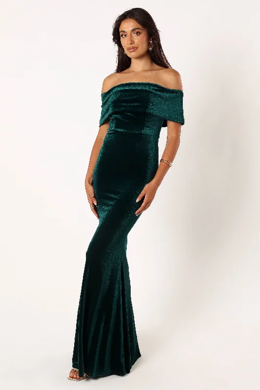 Adair Off Shoulder Maxi Dress - Emerald Green