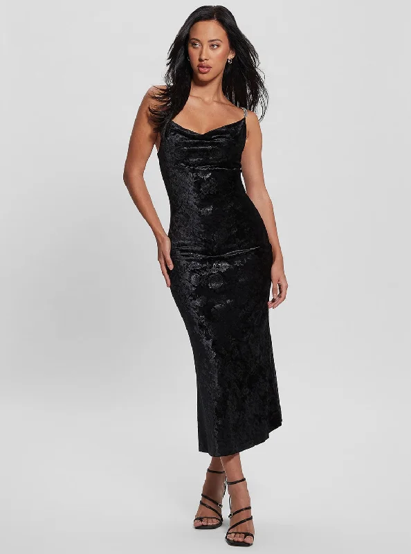 Black Aida Floral Velvet Midi Dress