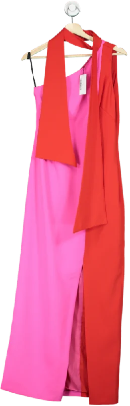 Karen Millen Pink Red Soft Tailored Colour Block Tie Neck Midi Dress UK 8