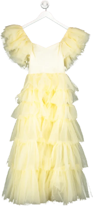 SHEIN Yellow Tulle Off The Shoulder Midi Dress UK S