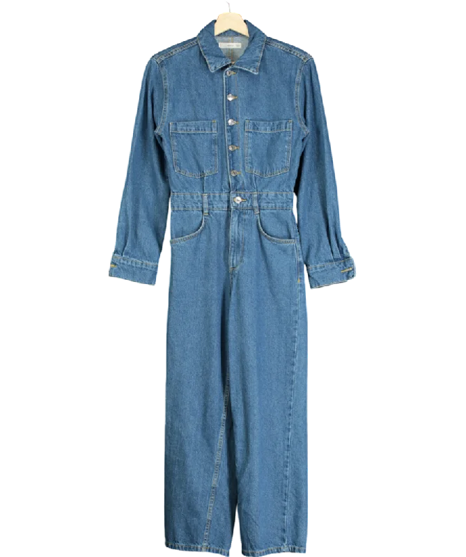 MANGO Blue Long Sleeve Denim Jumpsuit UK XS