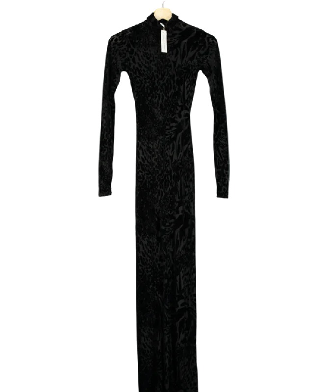 Naked Wardrobe Black Velvet Burnout Animal Print Jumpsuit UK XS