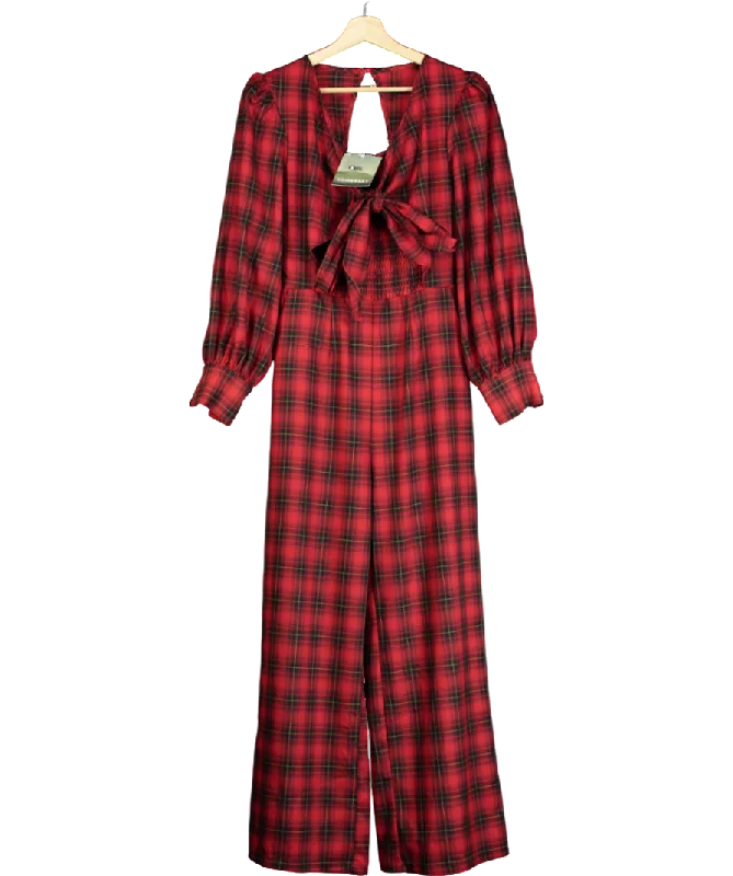 Somerset by Alice Temperley Red Check Tie Front Jumpsuit UK 14