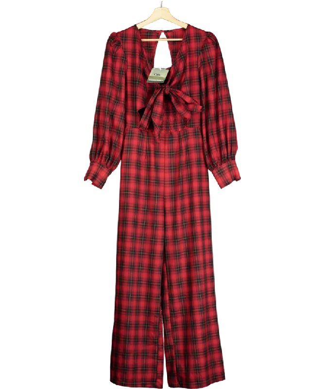 Somerset by Alice Temperley Red Check Tie Front Jumpsuit UK 16